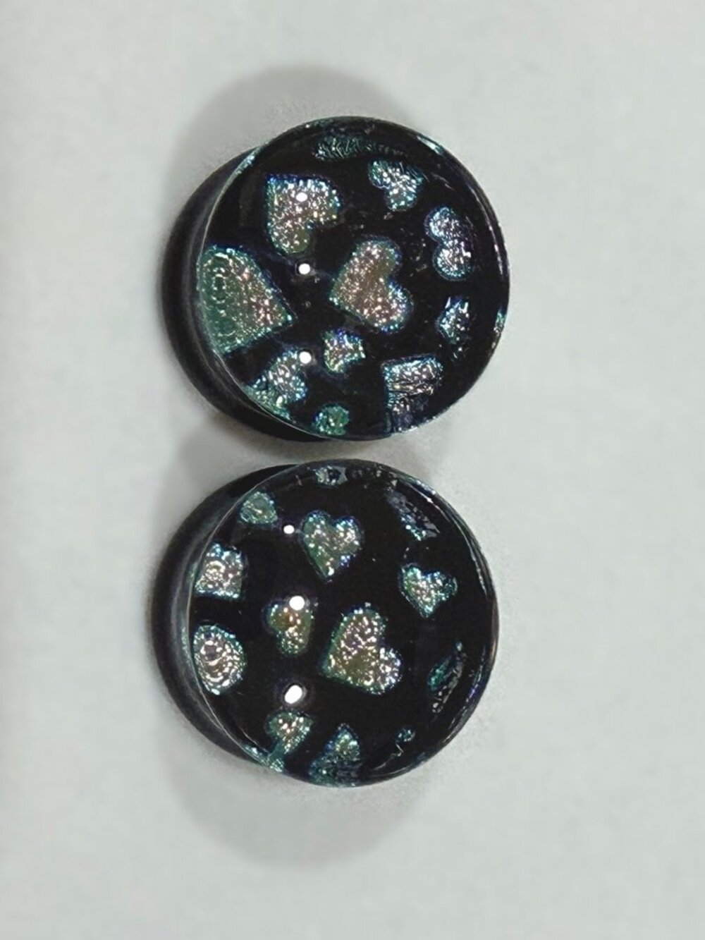 3/4" 19mm Dichroic Hearts Glass Plugs by Glasswear Studios (Double Flare) - Rare